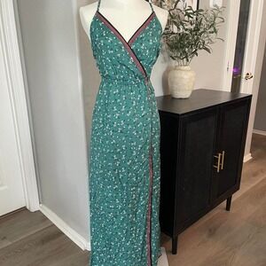 Billabong green floral wrap maxi dress